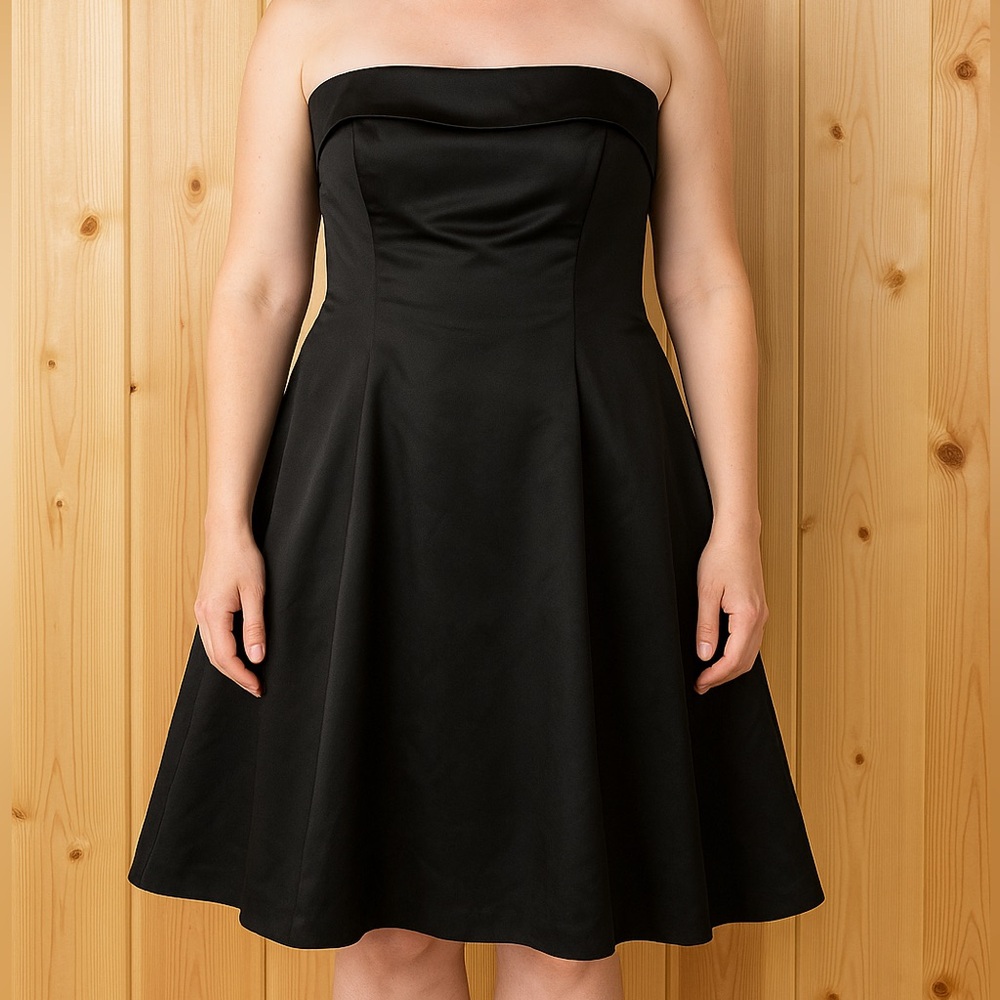 Black Strapless Dress Laceup back with Bodice Boning Crinoline NYE Prom *Read